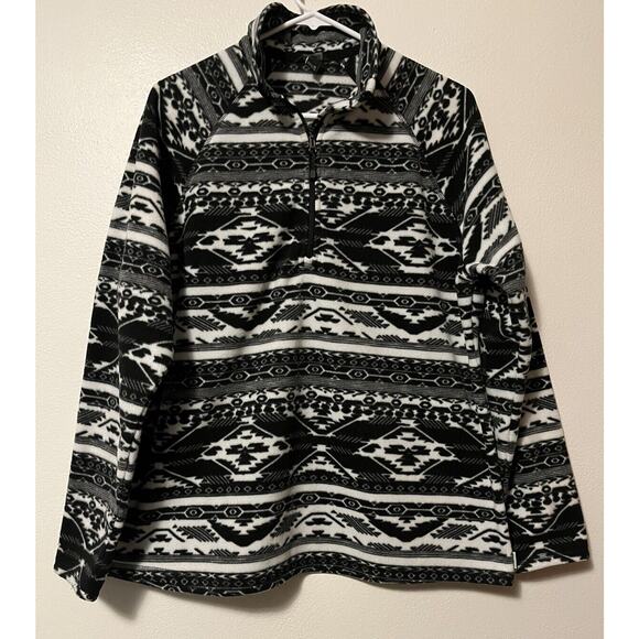 Eddie Bauer Womens Fleece 1/4 Zip Pullover Size XL Black White Aztec Print - Picture 1 of 10